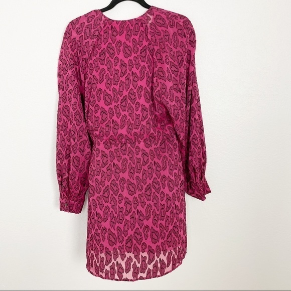 IRO Tiestina Leopard Print Mini Dress Red Pink Party Evening Long Sleeve Wrap - Picture 3 of 14